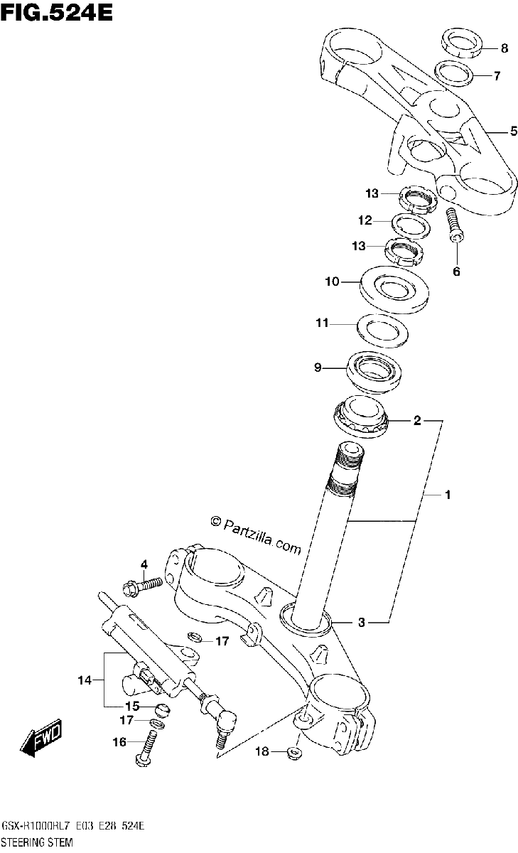 Diagrama de STEERING STEM GSX R1000RZL7 E28