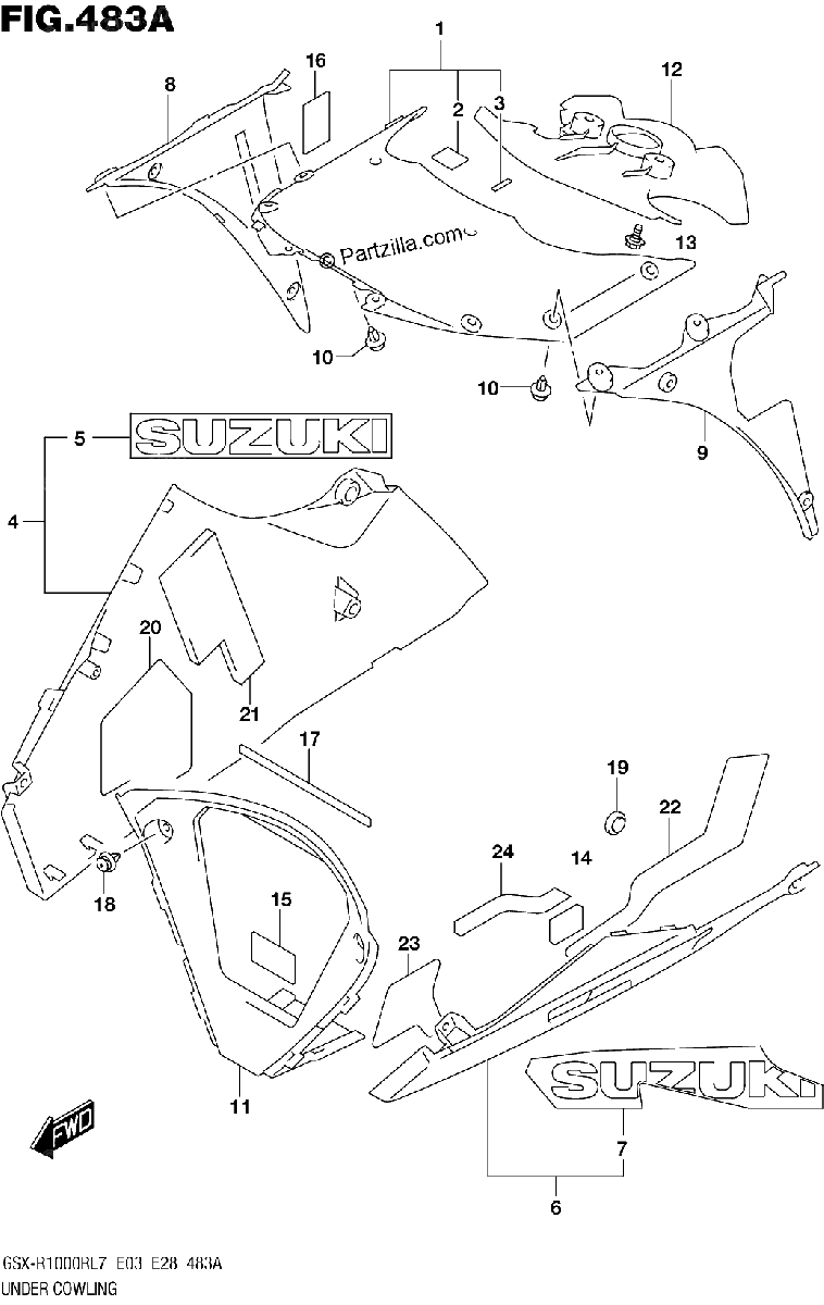 Diagrama de UNDER COWLING GSX R1000RL7 E03