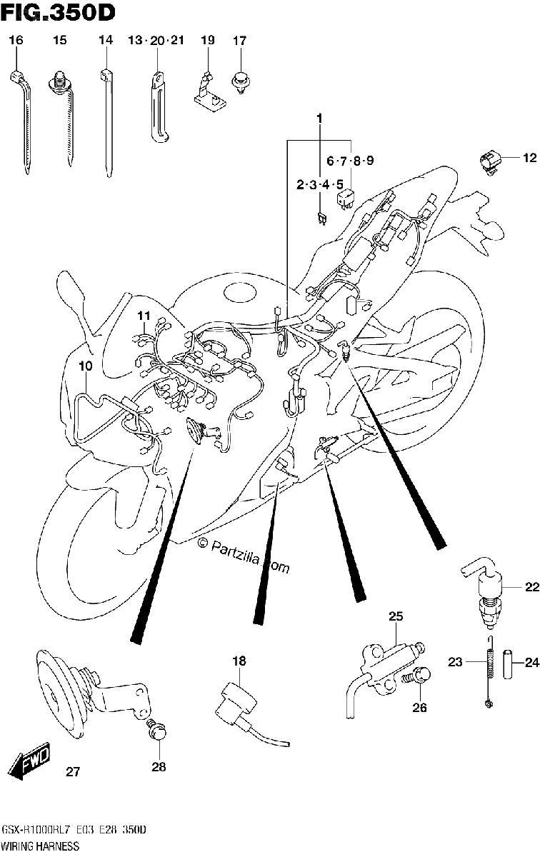 Diagrama de WIRING HARNESS GSX R1000RZL7 E03