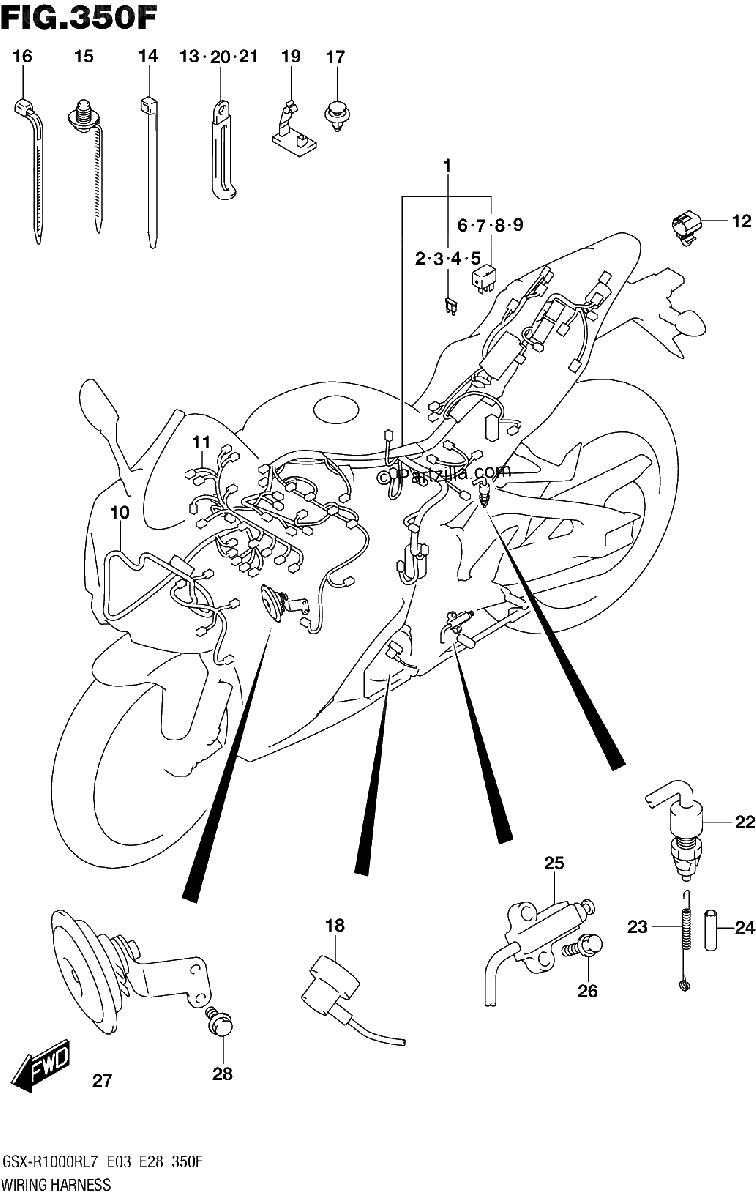 Diagrama de WIRING HARNESS GSX R1000RZL7 E33