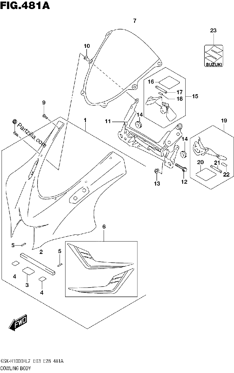 Diagrama de COWLING BODY GSX R1000RL7 E03