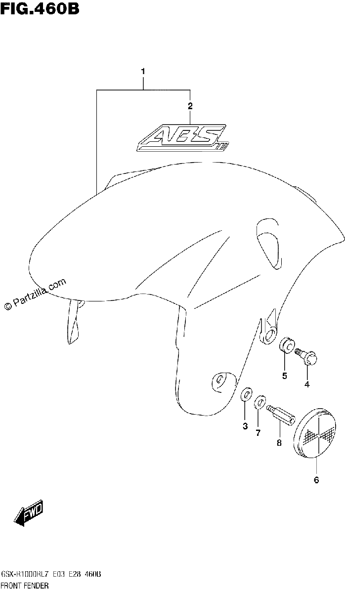 Diagrama de FRONT FENDER GSX R1000RL7 E28