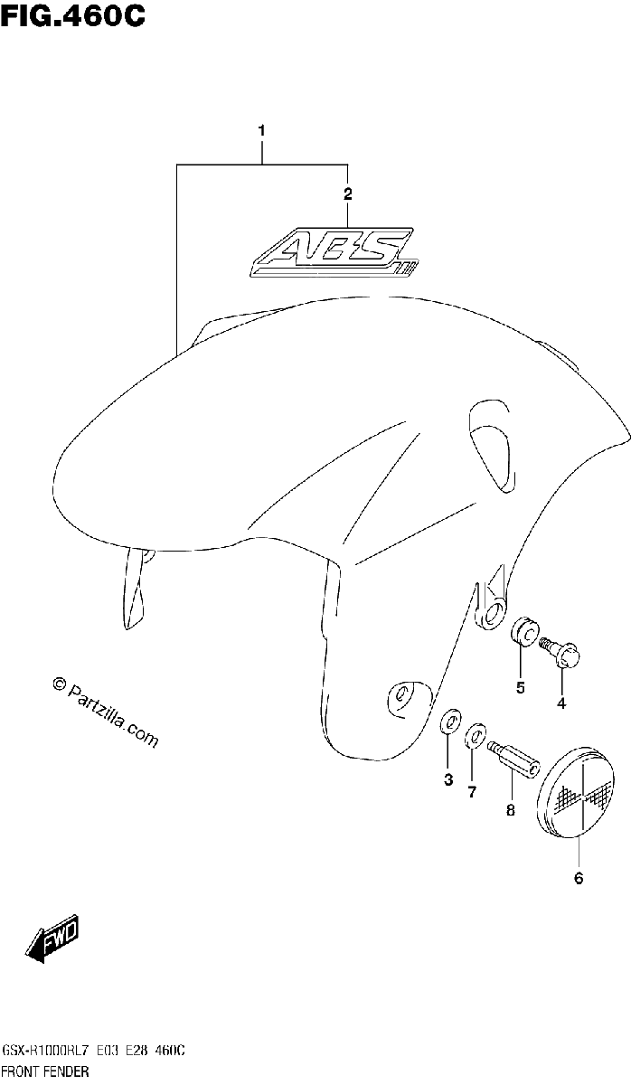 Diagrama de FRONT FENDER GSX R1000RL7 E33
