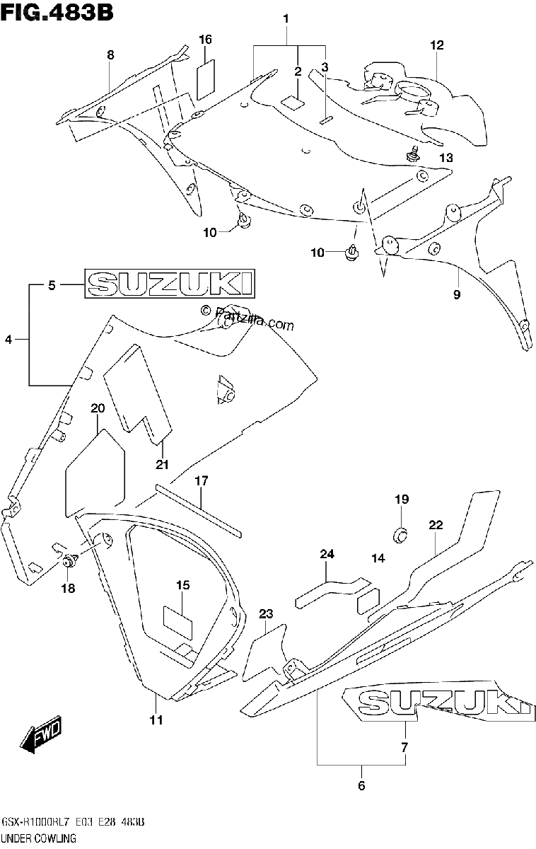 Diagrama de UNDER COWLING GSX R1000RL7 E28