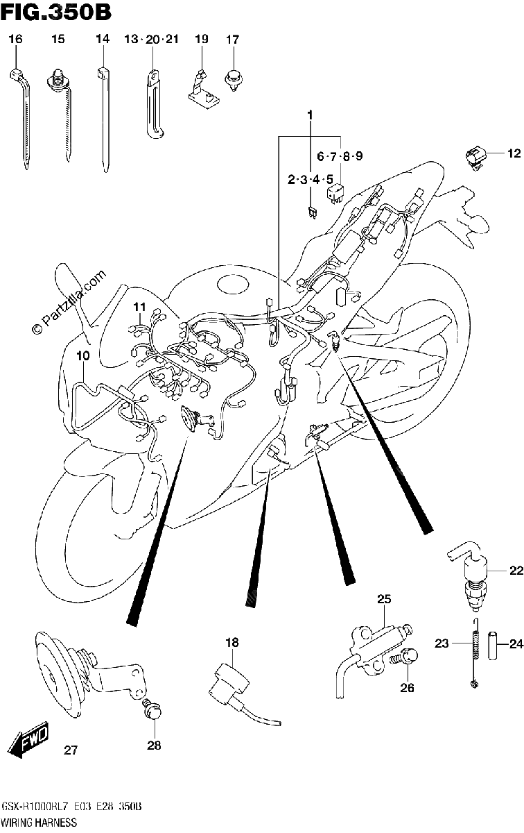Diagrama de WIRING HARNESS GSX R1000RL7 E28