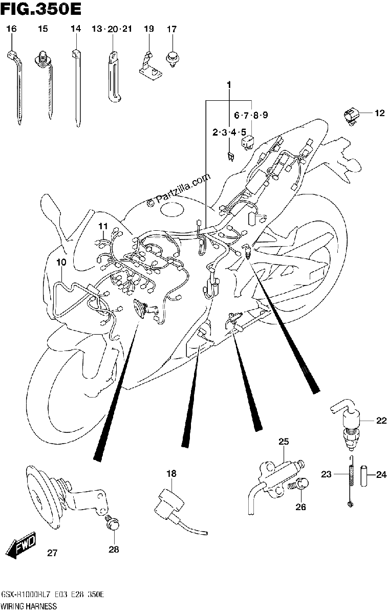 Diagrama de WIRING HARNESS GSX R1000RZL7 E28