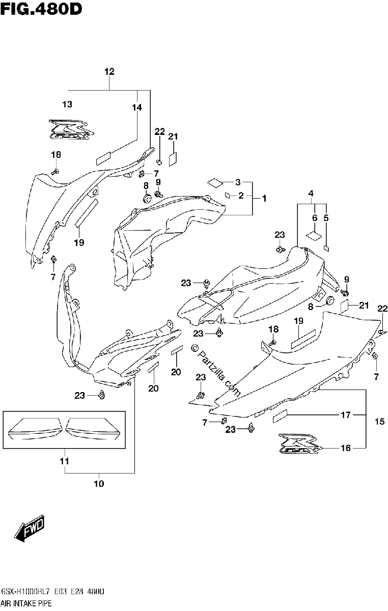 Diagrama de AIR INTAKE PIPE GSX R1000RZL7 E03