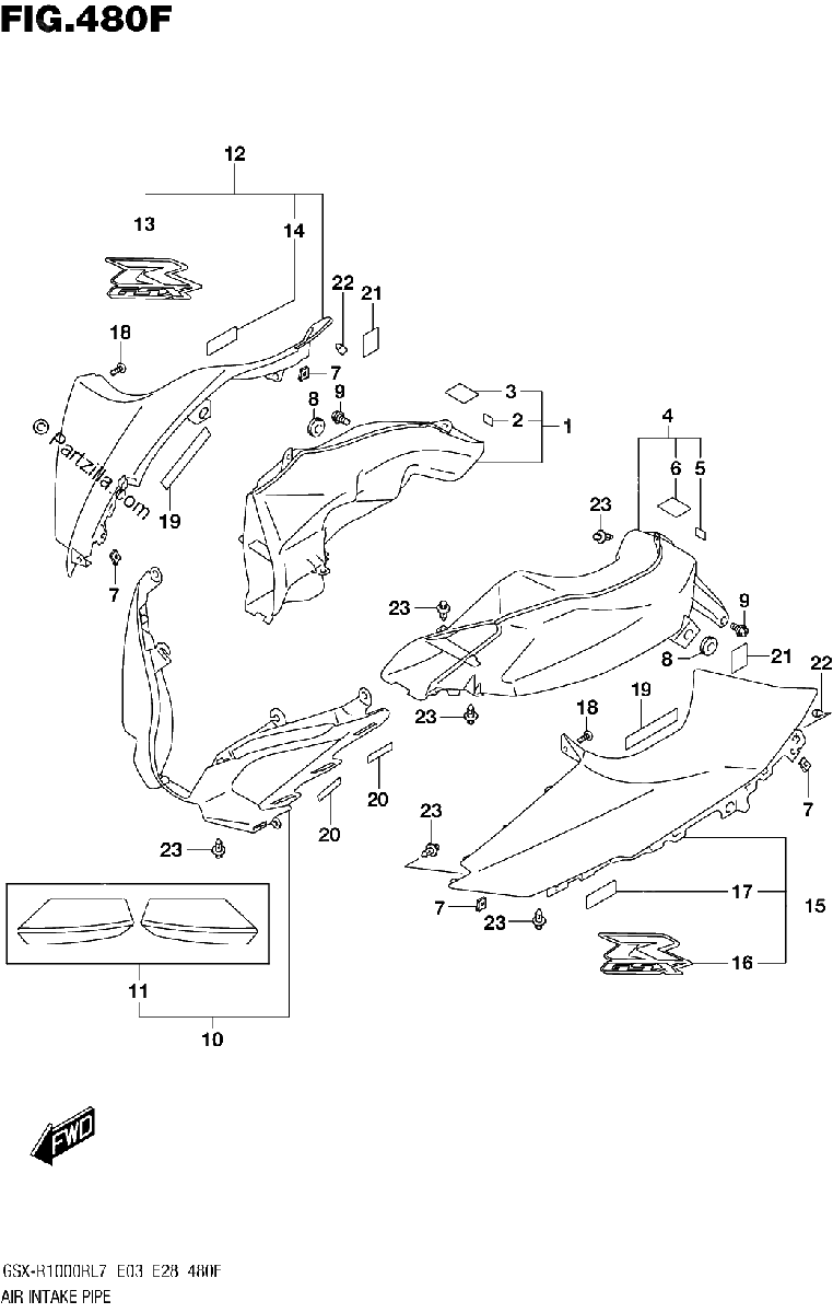 Diagrama de AIR INTAKE PIPE GSX R1000RZL7 E33