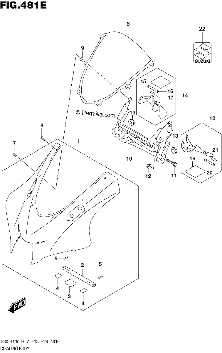 Diagrama de COWLING BODY GSX R1000RZL7 E28
