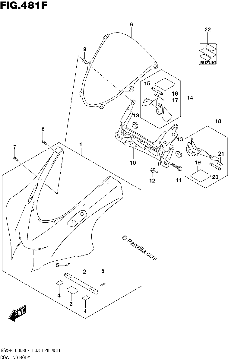 Diagrama de COWLING BODY GSX R1000RZL7 E33