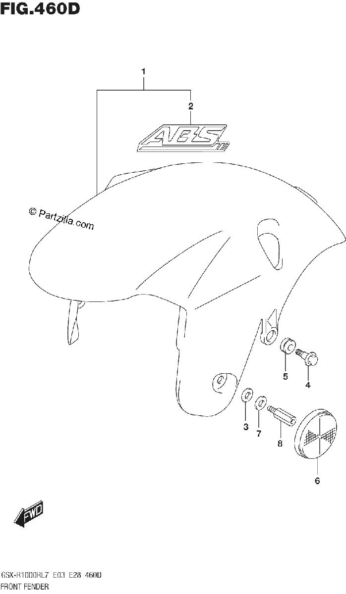 Diagrama de FRONT FENDER GSX R1000RZL7 E03