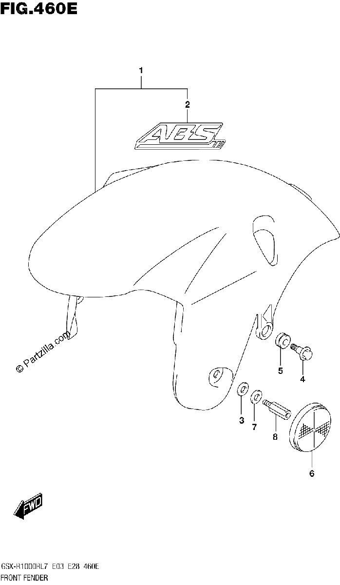 Diagrama de FRONT FENDER GSX R1000RZL7 E28