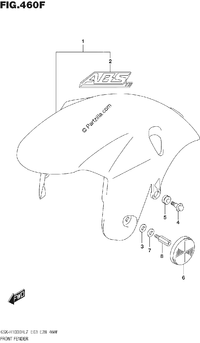 Diagrama de FRONT FENDER GSX R1000RZL7 E33