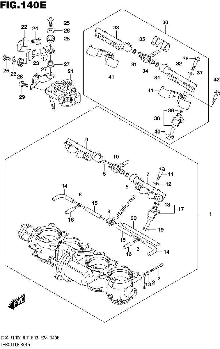 Diagrama de THROTTLE BODY GSX R1000RZL7 E28
