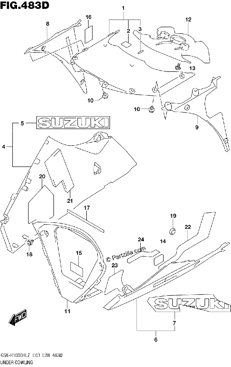 Diagrama de UNDER COWLING GSX R1000RZL7 E03