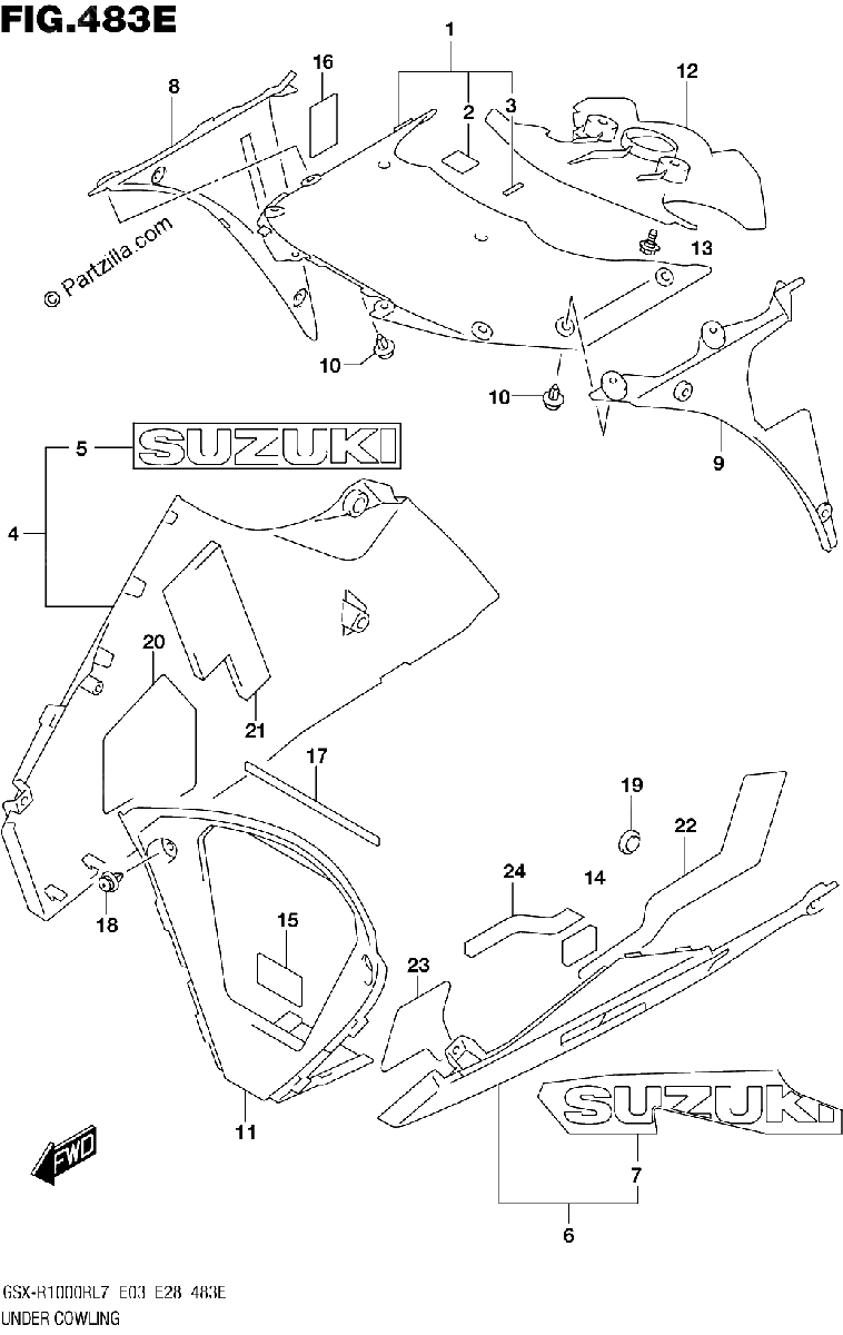 Diagrama de UNDER COWLING GSX R1000RZL7 E28