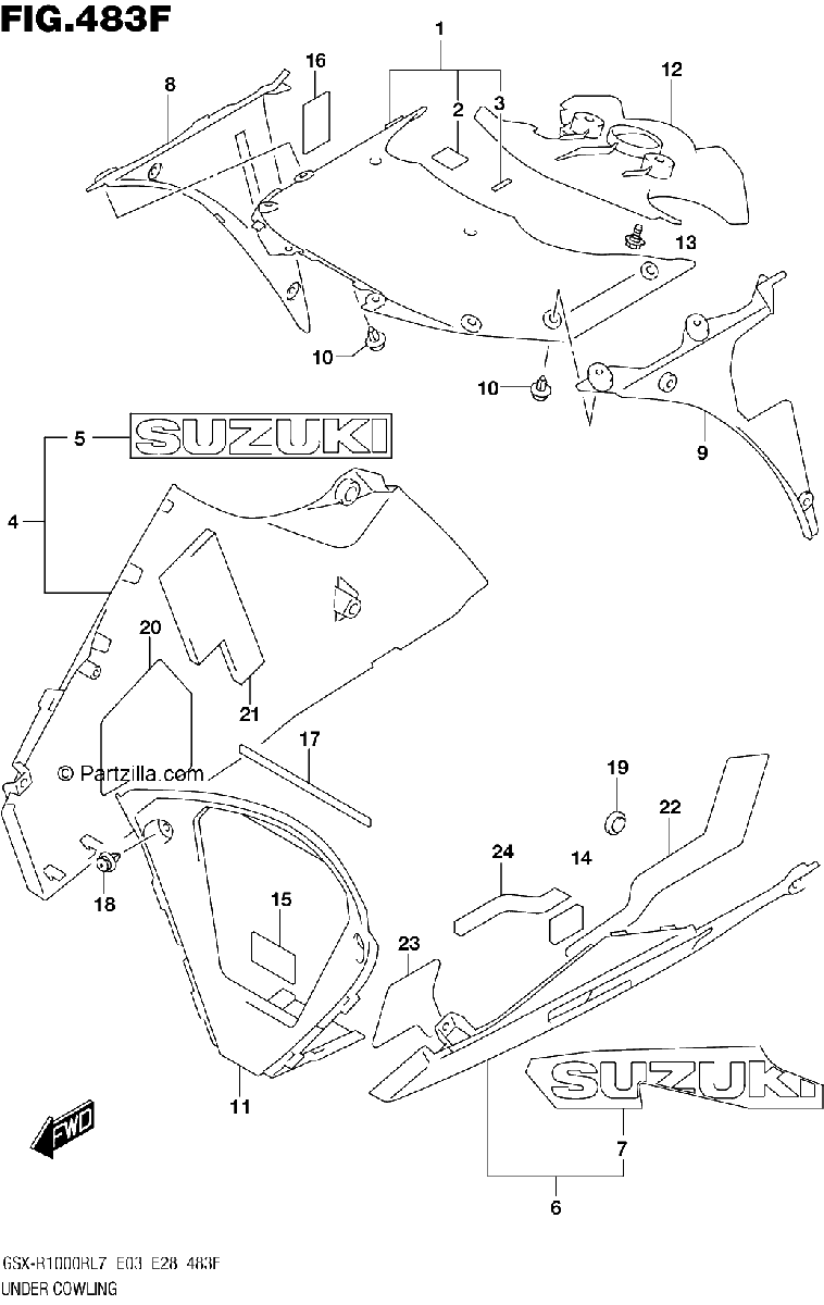 Diagrama de UNDER COWLING GSX R1000RZL7 E33