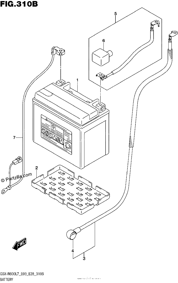Diagrama de BATTERY GSX R600L7 E28