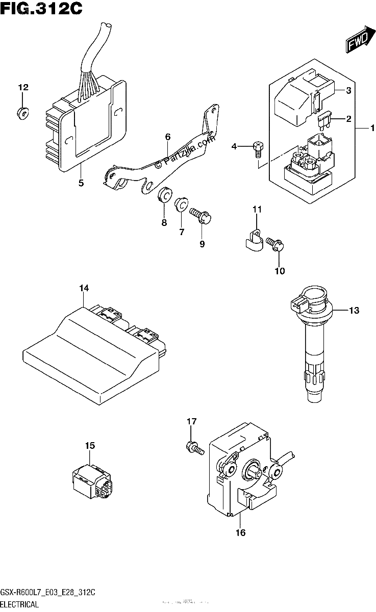 Diagrama de ELECTRICAL GSX R600L7 E33
