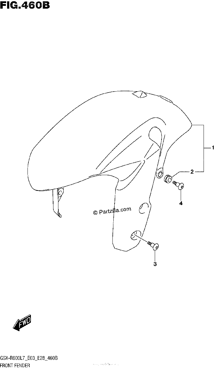 Diagrama de FRONT FENDER GSX R600L7 E28