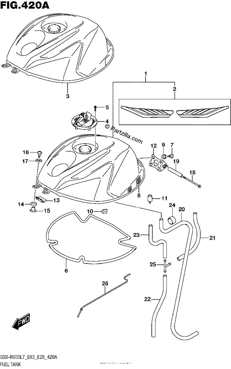 Diagrama de FUEL TANK GSX R600L7 E03