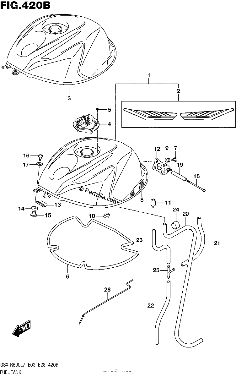 Diagrama de FUEL TANK GSX R600L7 E28