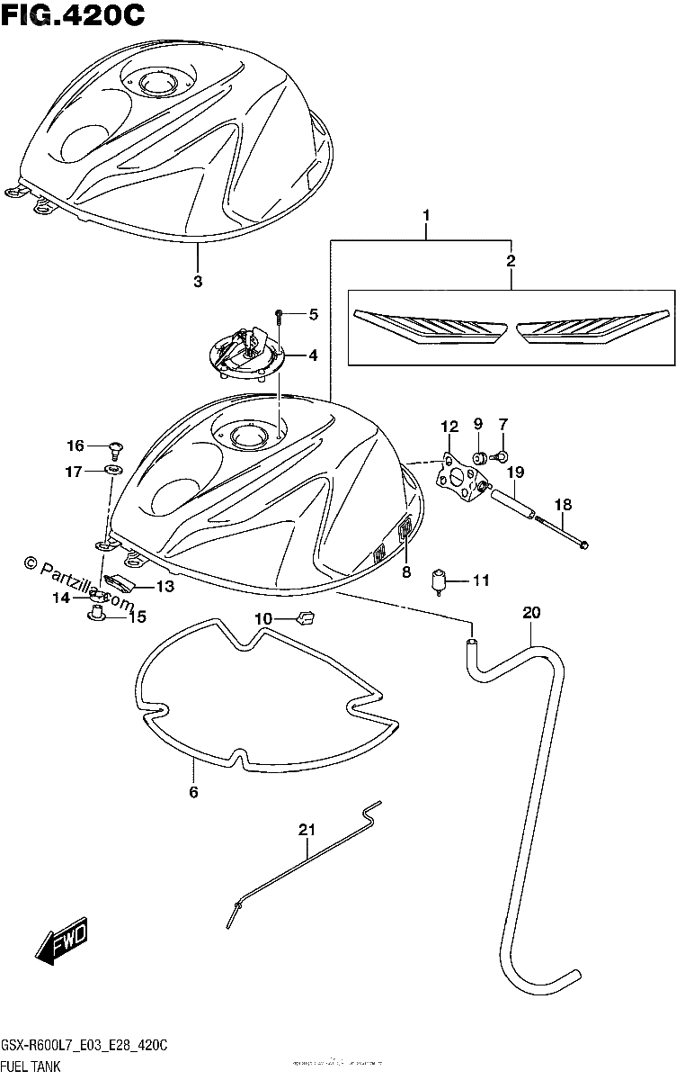 Diagrama de FUEL TANK GSX R600L7 E33