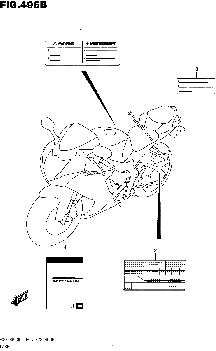 Diagrama de LABEL GSX R600L7 E28