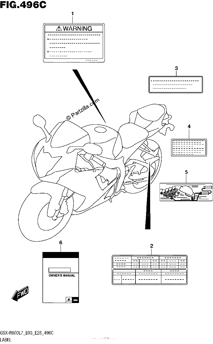 Diagrama de LABEL GSX R600L7 E33