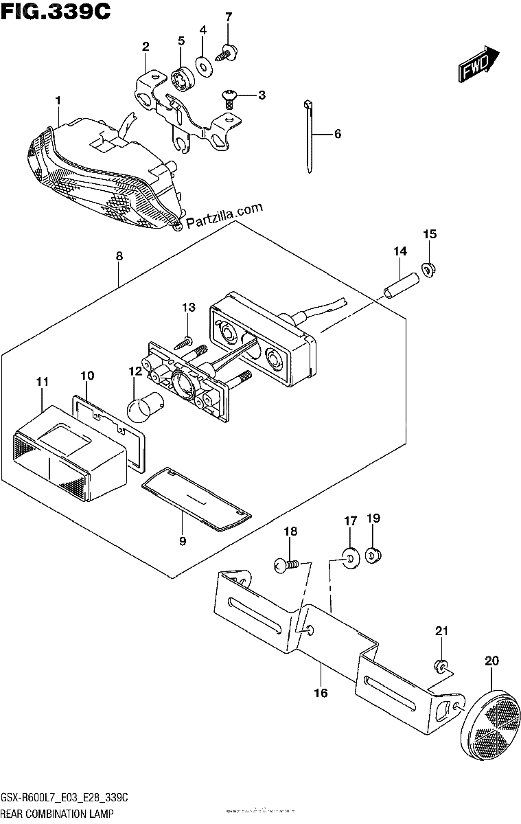 Diagrama de REAR COMBINATION LAMP GSX R600L7 E33