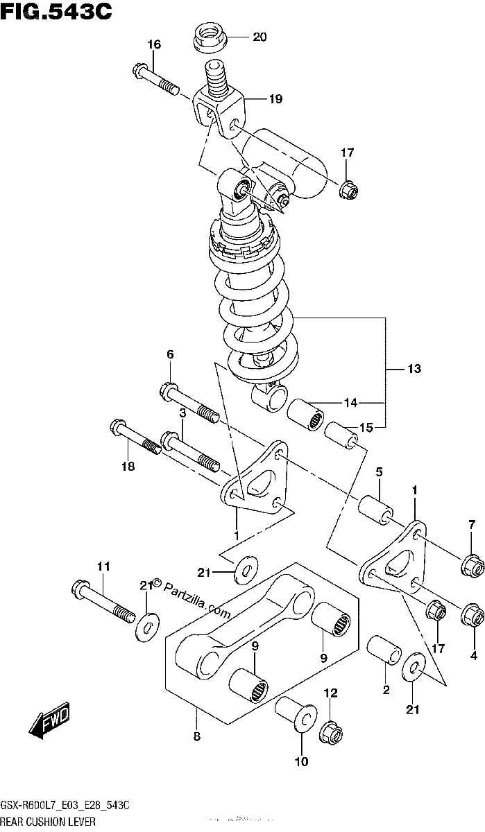 Diagrama de REAR CUSHION LEVER GSX R600L7 E33