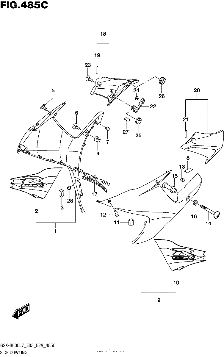Diagrama de SIDE COWLING KGK