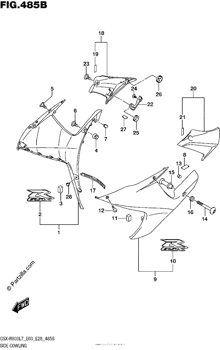 Diagrama de SIDE COWLING YKV