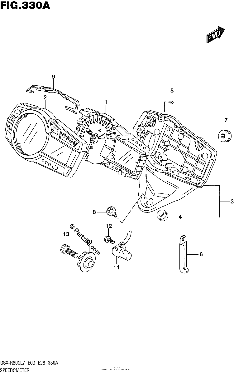 Diagrama de SPEEDOMETER GSX R600L7 E03