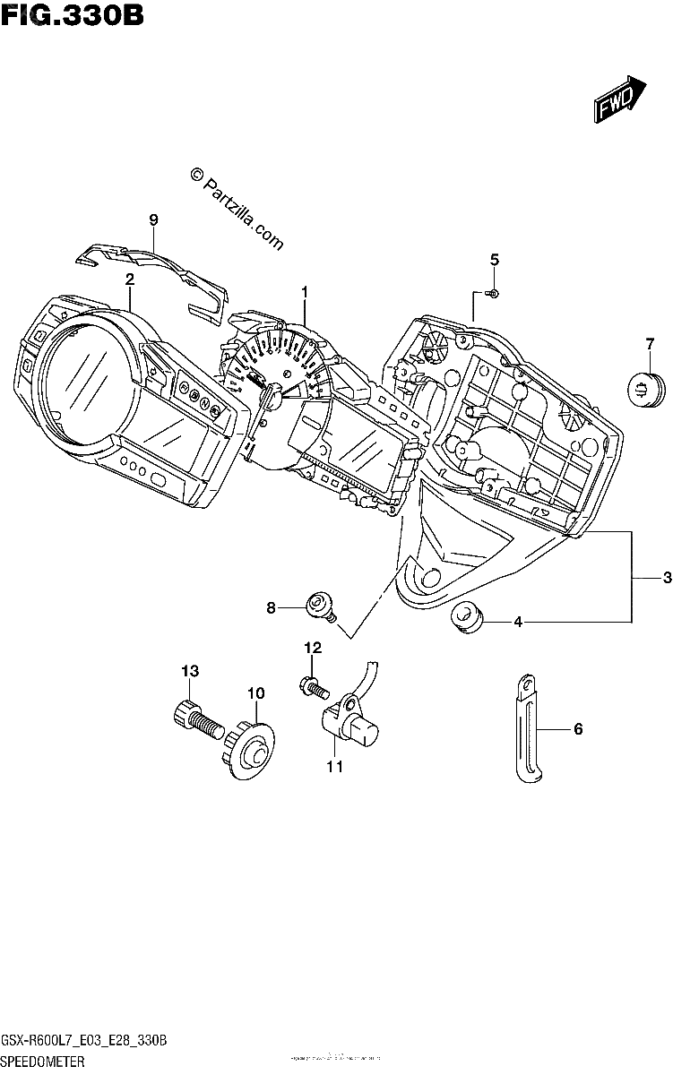 Diagrama de SPEEDOMETER GSX R600L7 E28