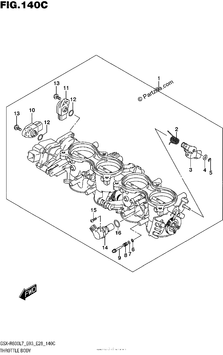 Diagrama de THROTTLE BODY GSX R600L7 E33