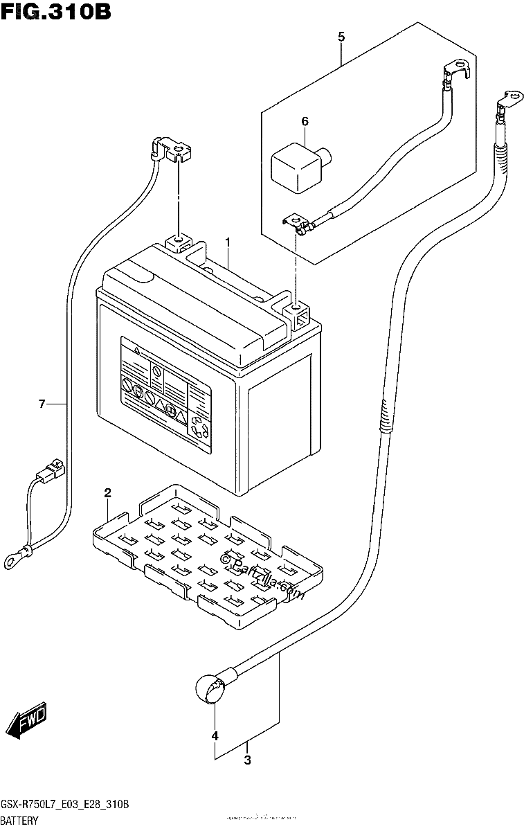 Diagrama de BATTERY GSX R750L7 E28