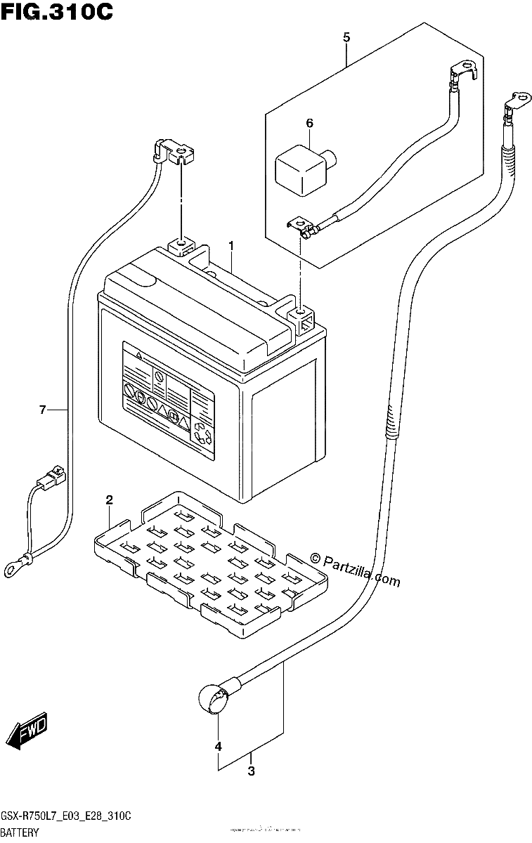 Diagrama de BATTERY GSX R750L7 E33