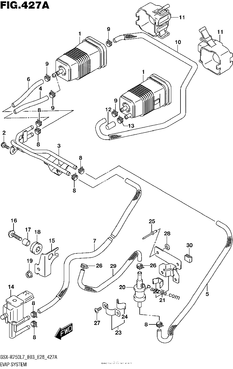 Diagrama de EVAP SYSTEM GSX R750L7 E33
