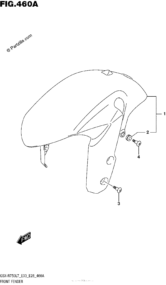 Diagrama de FRONT FENDER GSX R750L7 E03