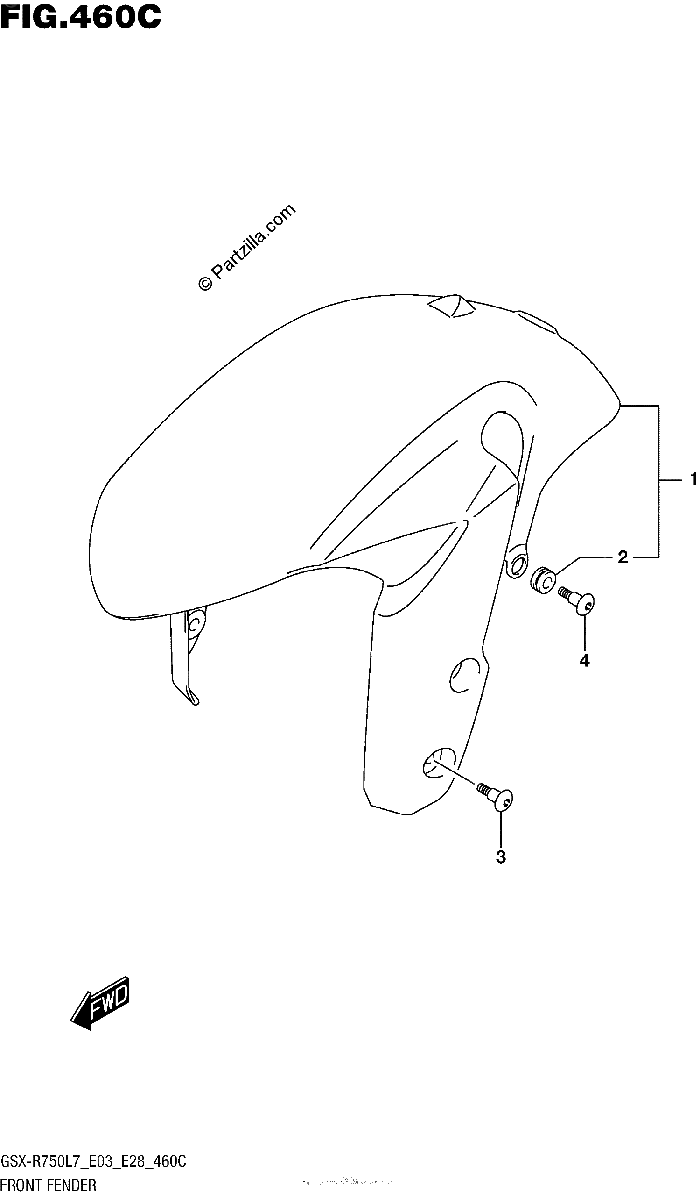 Diagrama de FRONT FENDER GSX R750L7 E33