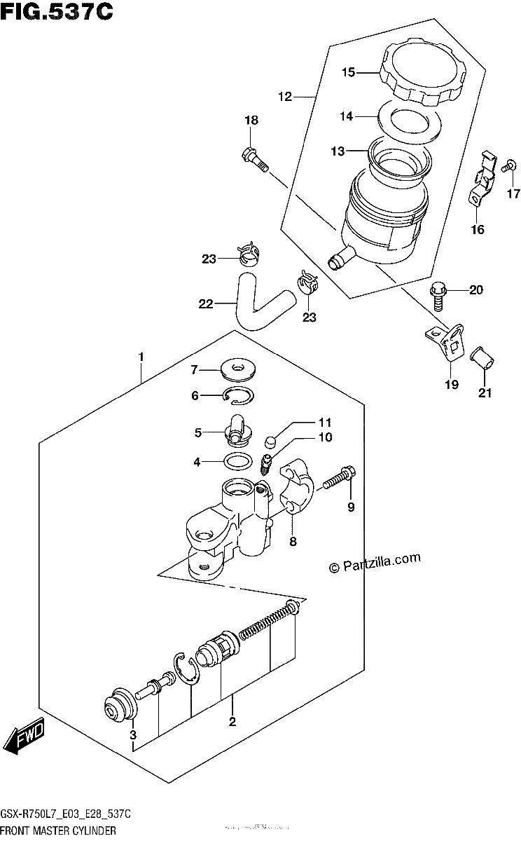 Diagrama de FRONT MASTER CYLINDER GSX R750L7 E33