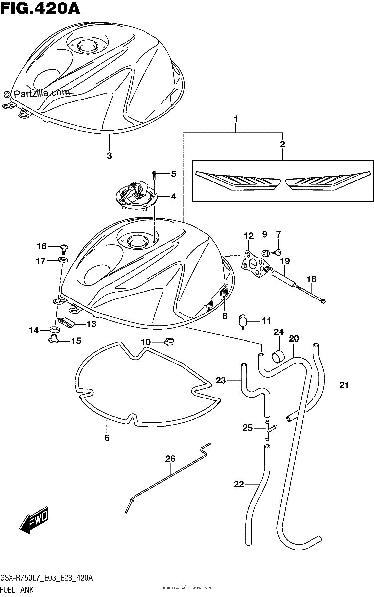 Diagrama de FUEL TANK GSX R750L7 E03