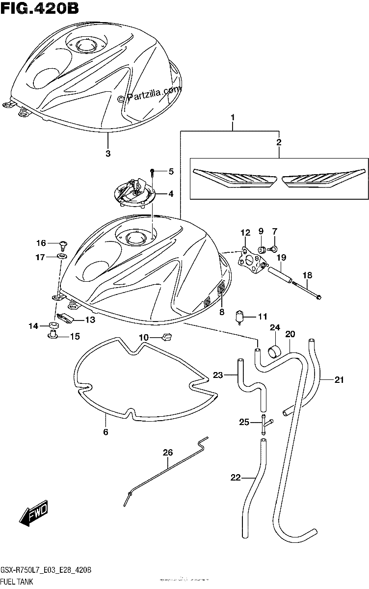 Diagrama de FUEL TANK GSX R750L7 E28
