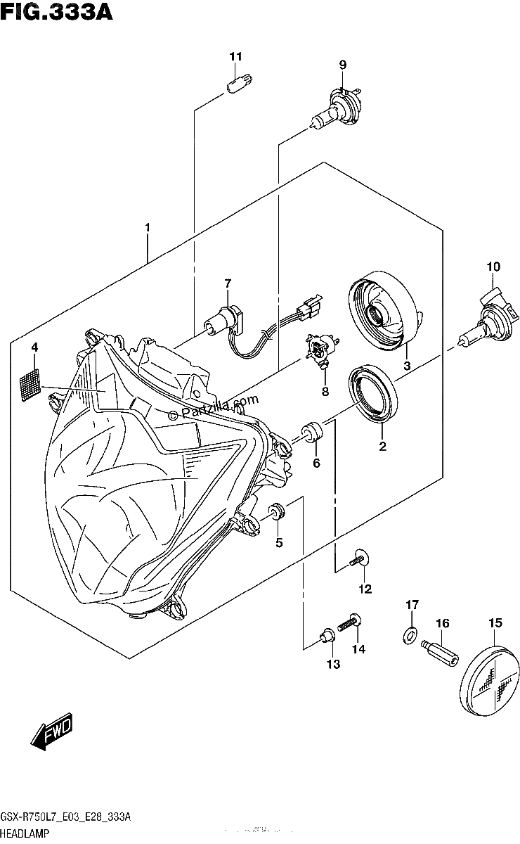 Diagrama de HEADLAMP GSX R750L7 E03