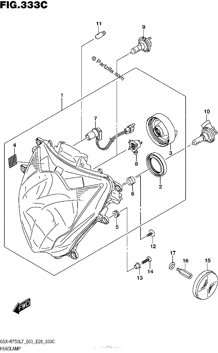 Diagrama de HEADLAMP GSX R750L7 E33