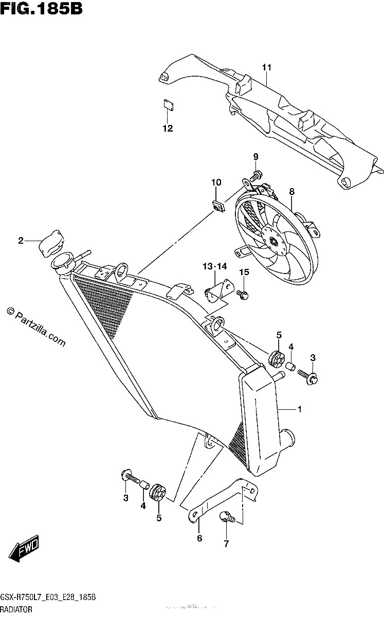 Diagrama de RADIATOR GSX R750L7 E28