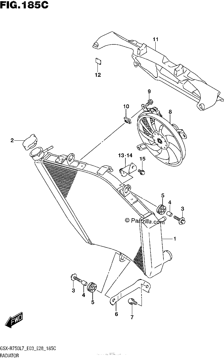Diagrama de RADIATOR GSX R750L7 E33