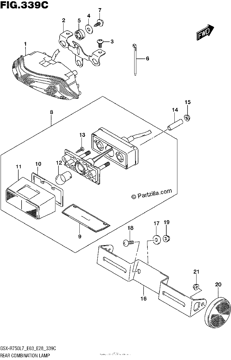 Diagrama de REAR COMBINATION LAMP GSX R750L7 E33