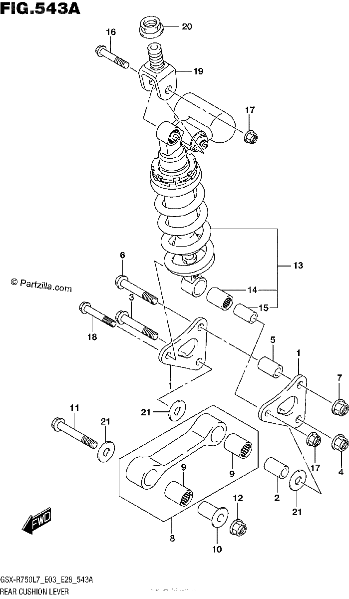 Diagrama de REAR CUSHION LEVER GSX R750L7 E03
